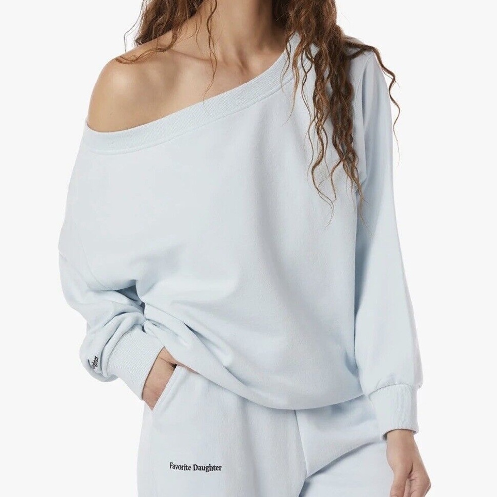 Favorite Daughter Light Blue Off-Shoulder Sweatshirt